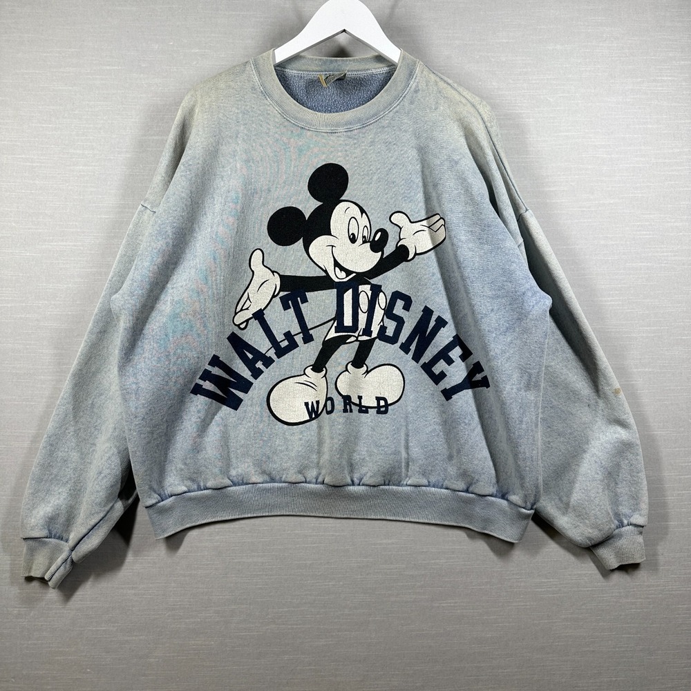 Vintage Disney Sweatshirt Unisex OSFA Blue Faded‎ Distressed Mickey Mouse 90s